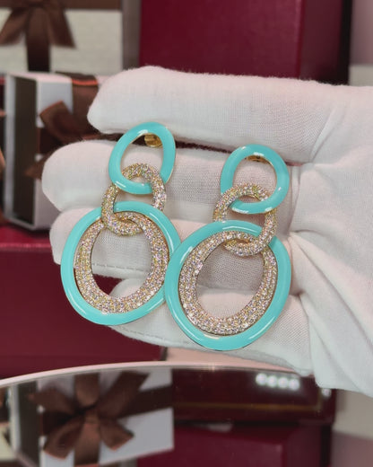 14k White Gold Diamond Enamel Earrings