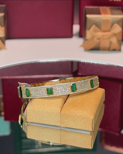14k Yellow Gold Emerald and Diamond Bangle