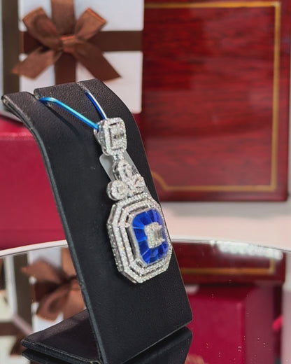 Invisible Setting Sapphire and Diamond 14k White Gold Pendant