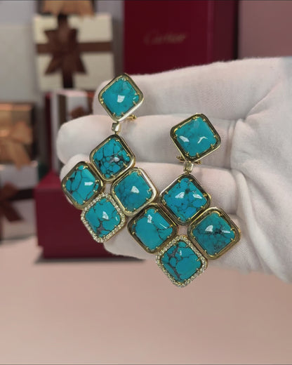 14k Yellow Gold Turquoise Earrings