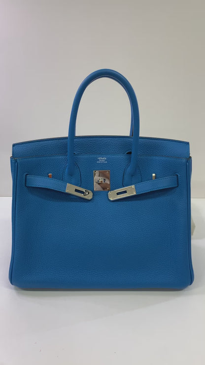 HERMES Birkin 30cm, Blue, Togo Leather, Palladium Hardware