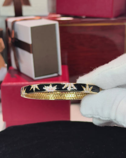 14k Yellow Gold Diamond Enamel Bangle