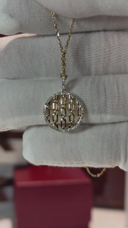 Chain Design Diamond Pendant 14k Yellow Gold Necklace