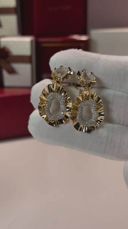 Coral Design 14k Yellow Gold Diamond Earrings