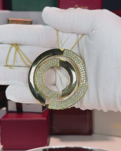 14k Yellow Gold Circle Maze Pendant Necklace