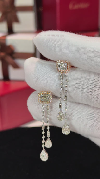 Dangling Raindrops 14k Rose Gold Diamond Earrings