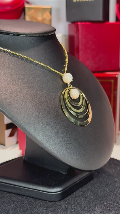 Concentric Crescents Moonstone 14k Yellow Gold Pendant Necklace
