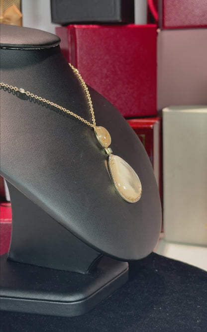 Gold Rutile Quartz and Mother of Pearl 14k Yellow Gold Pendant Necklace