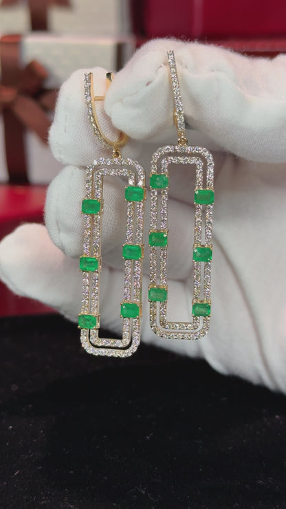 Emerald Loop 14k Yellow Gold Diamond Earrings