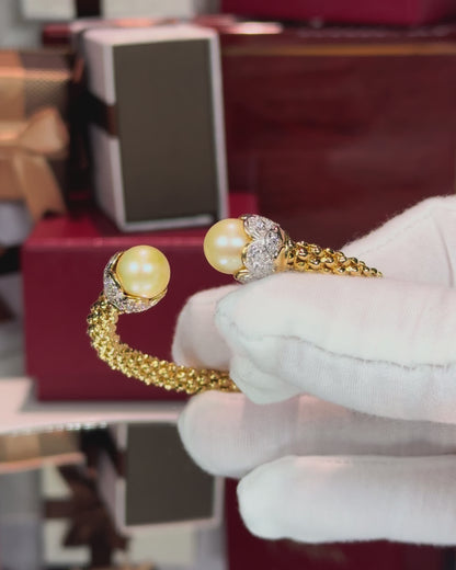 Golden Pearl Open Cuff 14k Yellow Gold Bangle