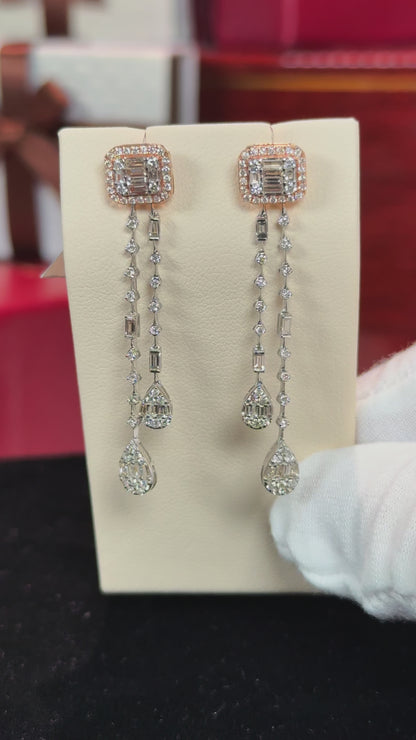 Dangling Raindrops 14k Rose Gold Diamond Earrings
