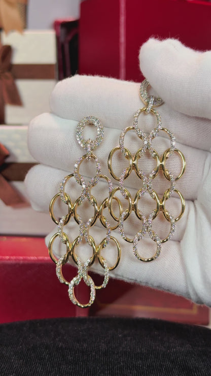 Chain Design Diamond 14k Yellow Gold Earrings