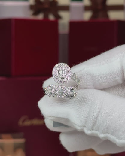 14k White Gold Diamond Cluster Bypass Ring