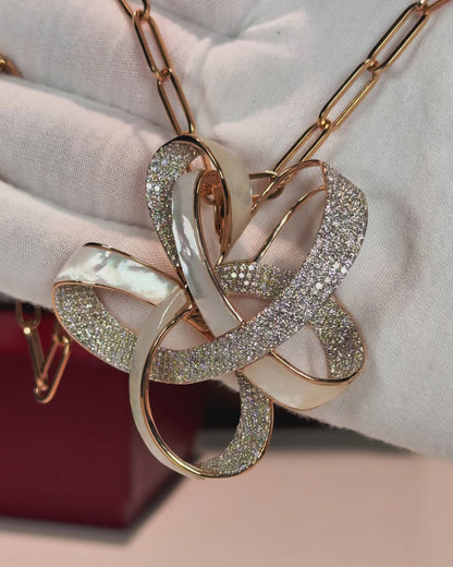 Ribbon Design MoP and Diamond 14k Rose Gold Necklace