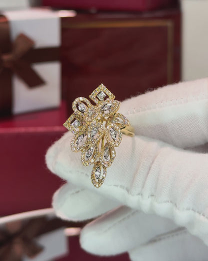 Cascade Bouquet Design 14k Yellow Gold Diamond Ring