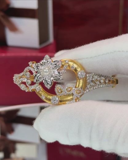 Floral Design 14k Yellow Gold Diamond Bangle