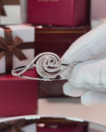 Snail Shell Design 14k White Gold Diamond Bangle