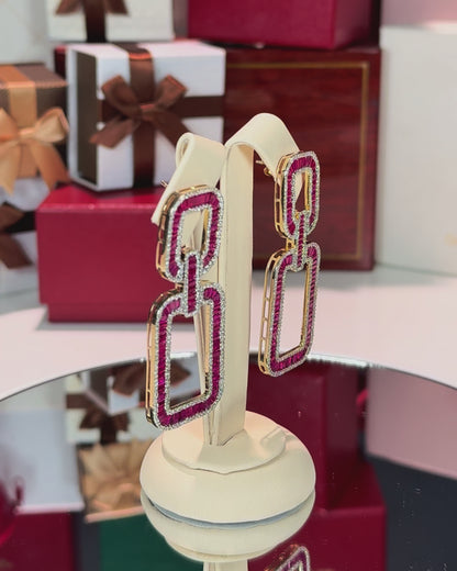 14k Yellow Gold Invisible Setting Ruby and Diamond Earrings