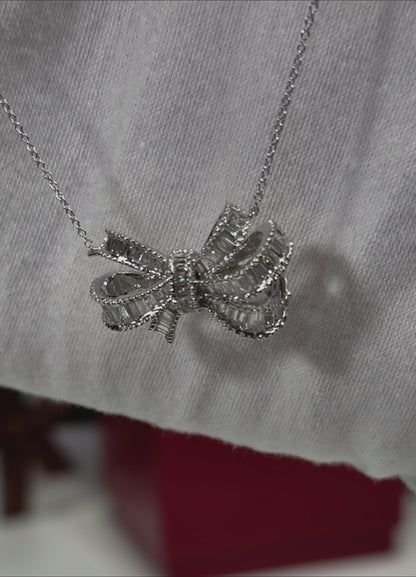 Ribbon Diamond Pendant 14k White Gold Necklace