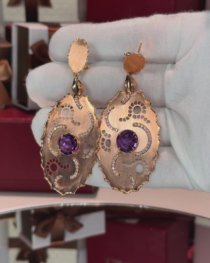 14k Rose Gold Amethyst Diamond Earrings