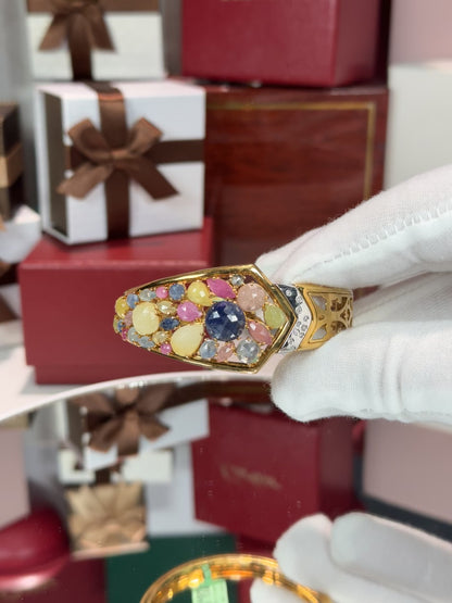 18k Yellow Gold Assorted Color Stone Bangle