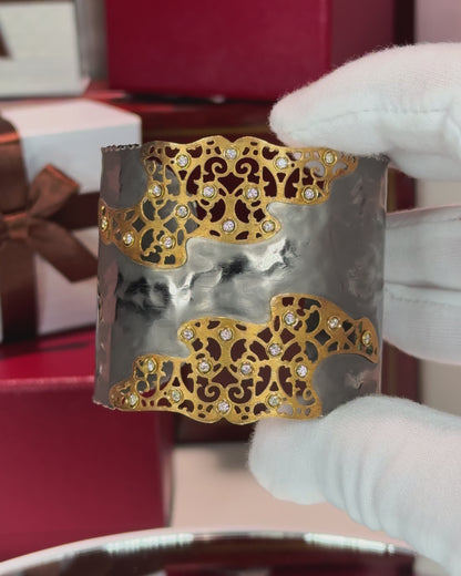 18k Yellow Gold Filigree Blackened Wristband