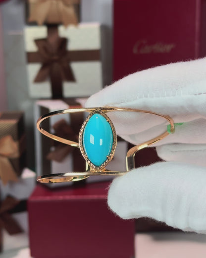 18k Yellow Gold Marquise Turquoise Bangle