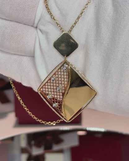 Square Pendant 14k Yellow Gold Necklace