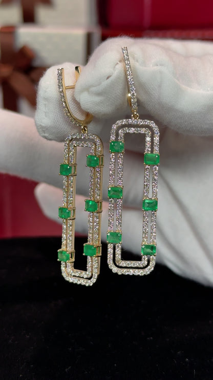 Emerald Loop 14k Yellow Gold Diamond Earrings