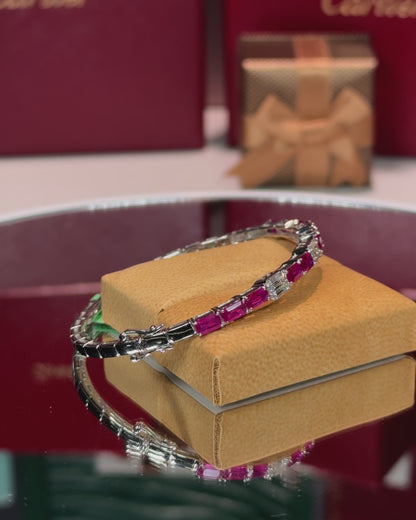 18k White Gold Ruby and Diamond Bangle
