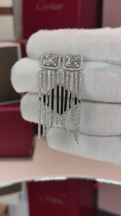 Curtain Design 14k White Gold Diamond Earrings
