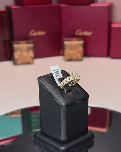 14k Yellow Gold Oval Diamond Halo Link Shank RIng