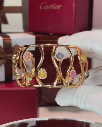 Assorted Color Stones 18k Rose Gold Bangle