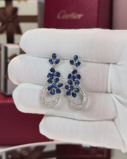 Floral Sapphire and Diamond 14k White Gold Earrings