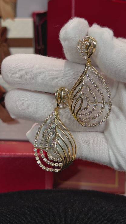 Diamond and Gold Curves 14k Yellow Gold Earrings