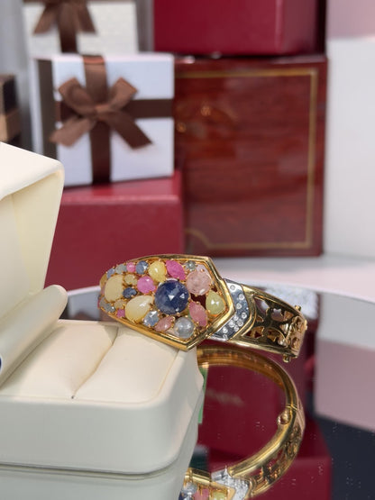 18k Yellow Gold Assorted Color Stone Bangle