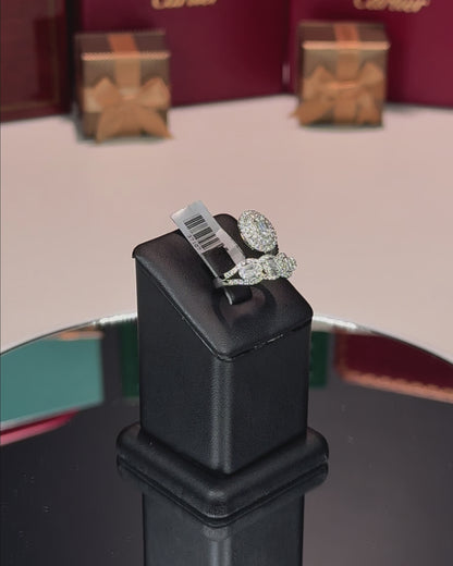 14k White Gold Diamond Cluster Bypass Ring