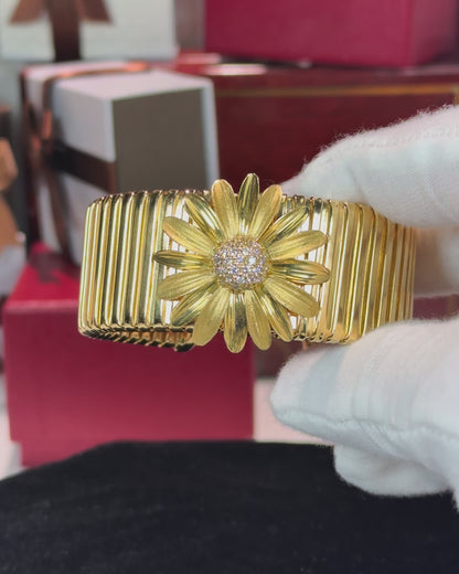 Sunflower Diamond 14k Yellow Gold Bangle