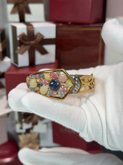 18k Yellow Gold Assorted Color Stone Bangle