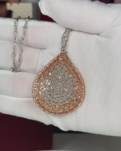 Raindrop Filigree 14k 2 Color Pendant 14k White Gold Matinee Necklace