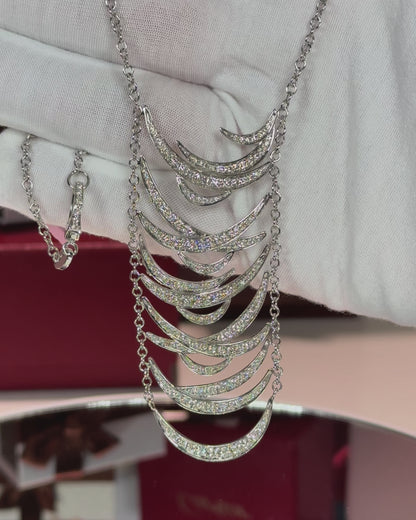 14k White Gold Multi-layered Crescents Diamond Necklace