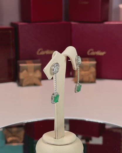 14k White Gold Emerald Drop Diamond Earrings