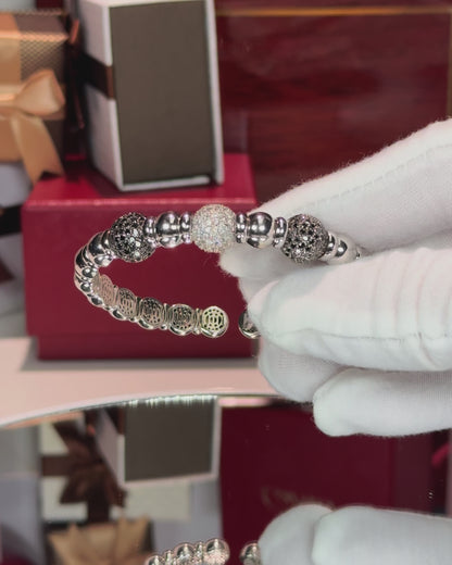 Thriple Balls Diamond and Black Diamond 14k White Gold Bangle