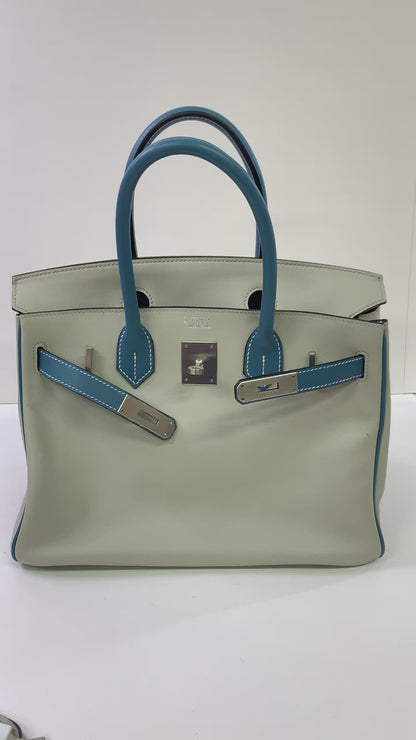 HERMES Birkin 30cm, light grey & blue, Swift Leather, Palladium Hardware