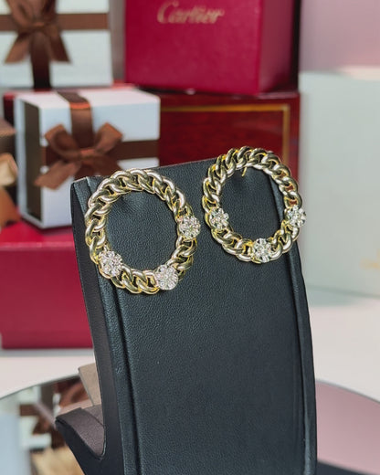 14k Yellow Gold Chain Hoop Diamond Earrings