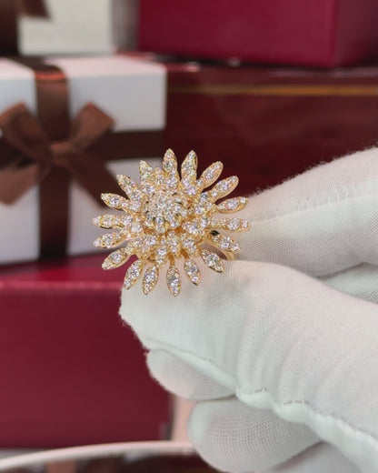 14k Yellow Gold Sunflower Diamond Ring