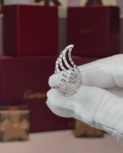 14k White Gold Swan Wrap Diamond Ring