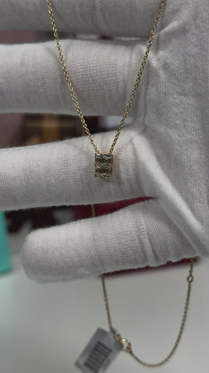 Baguette Diamond Pendant 14k Yellow Gold Necklace