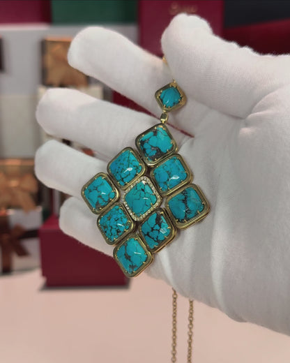 Turquoise Pendant 14k Yellow Gold Necklace