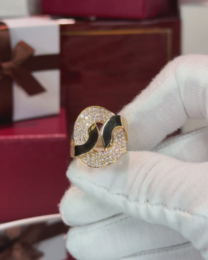 Twisted Interlocking Donut Design 14k Yellow Gold Diamond Ring